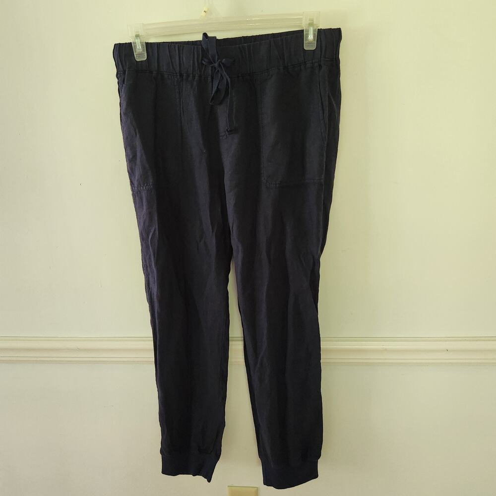 New Caslon Pants Size Medium Womens 100 Linen Navy Blue Joggers Casual Pullon